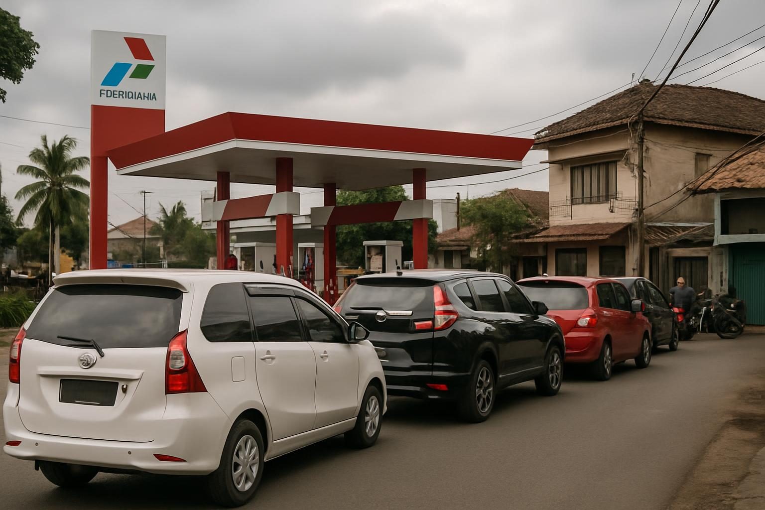 antrean kendaraan di SPBU akibat kelangkaan bbm indonesia