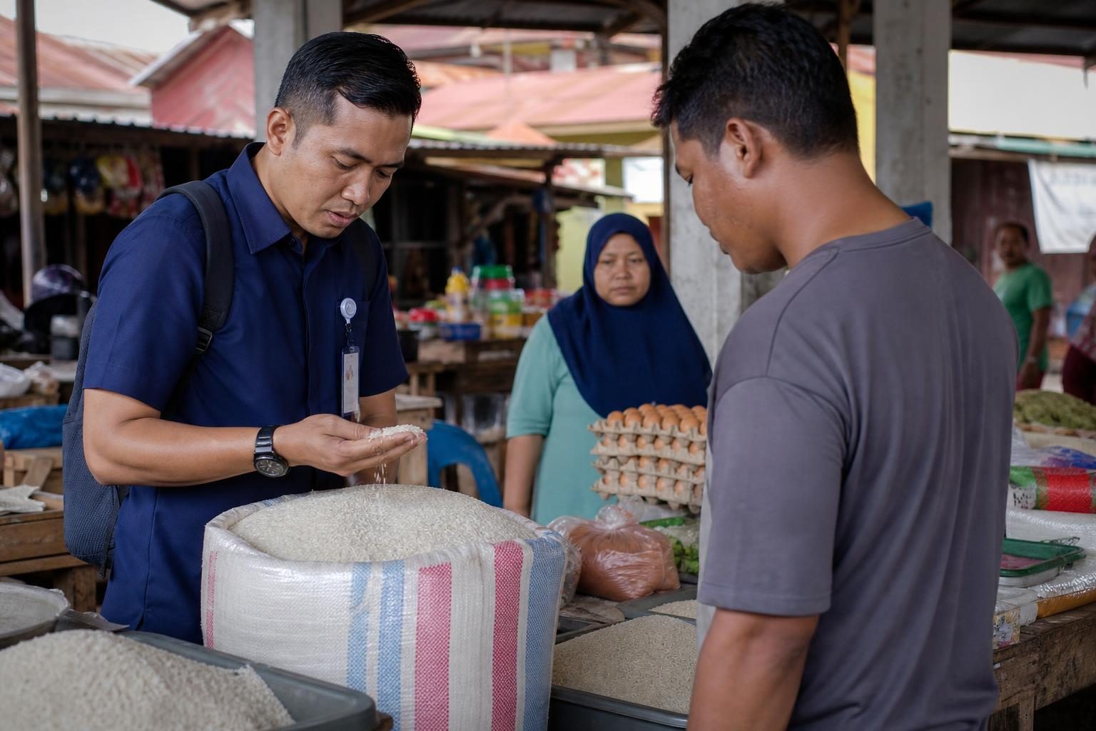 petugas Bulog Aceh melakukan pengawasan beras aceh di pasar tradisional